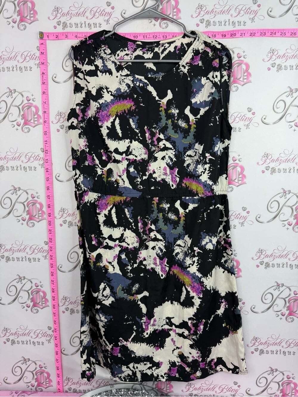 GLOBUS dress tie dye style Abstract Splash Midi Dress in Black, Cream & Purple